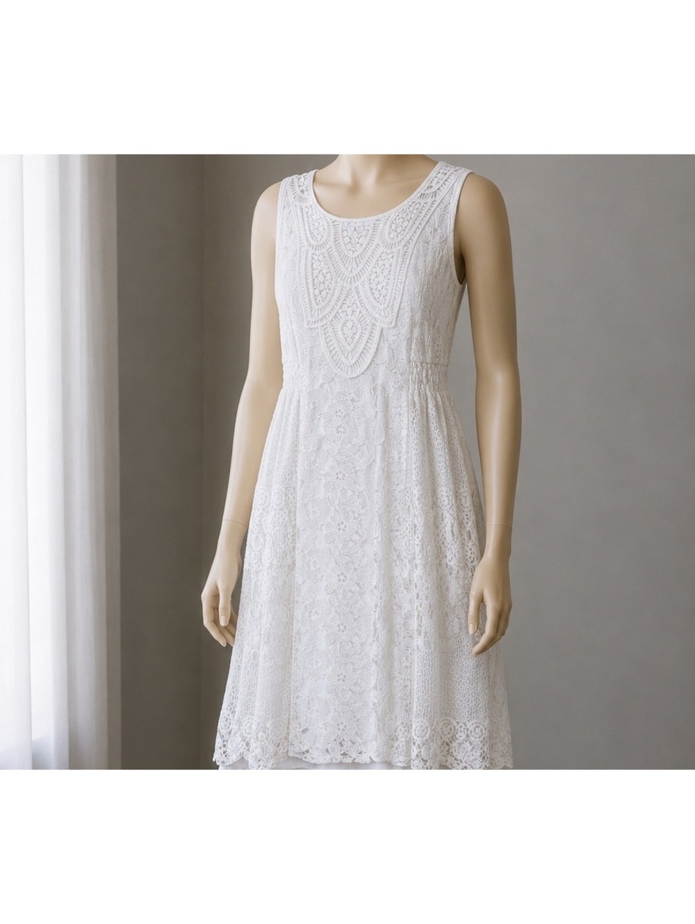 Solitaire White Lace Sleeveless Dress Women’s Medium Boho Cottagecore Lined